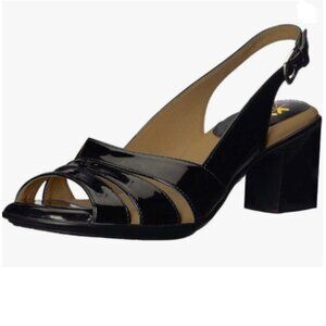 XYD Black Comfy Open Toe Mid Low Chunky Heel Slingback Buckled Pull On Sandals